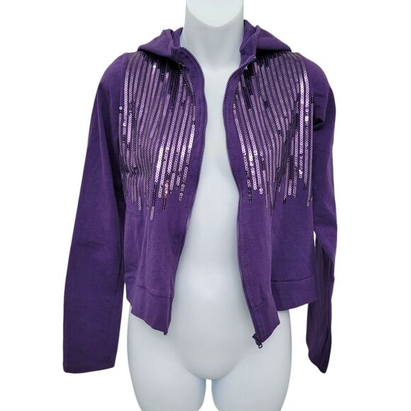 2/$20 Urban Behavior Shinny Purple Zipper Up Hoodie Jacket Size: Large - Picture 2 of 12